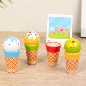 2025 Wholesale High Quality Children Pretend Play Kitchen Toy Wooden Cartoon Ice Cream Toy