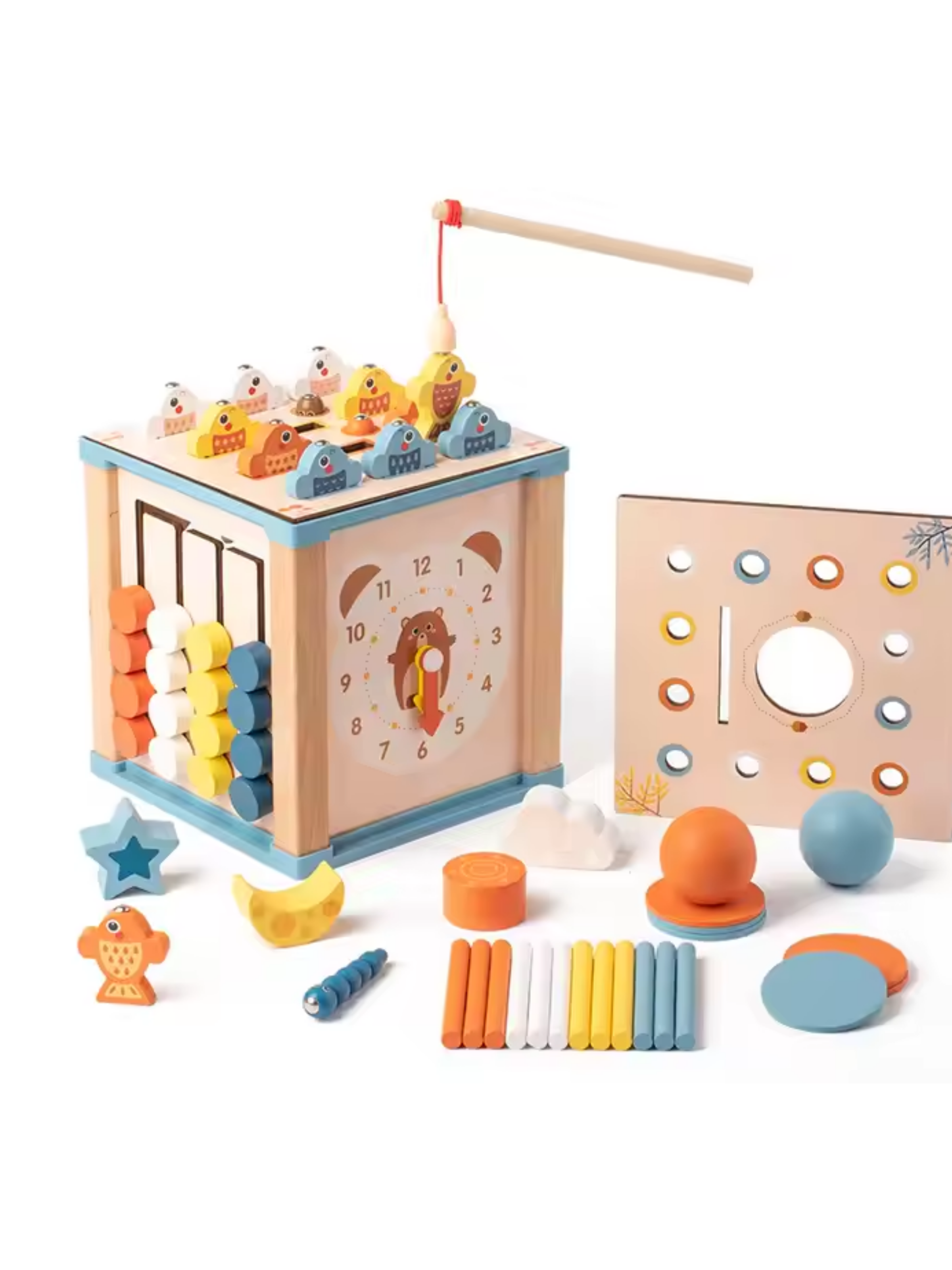Wooden Activity Cube – 6-in-1 Montessori Learning Toy