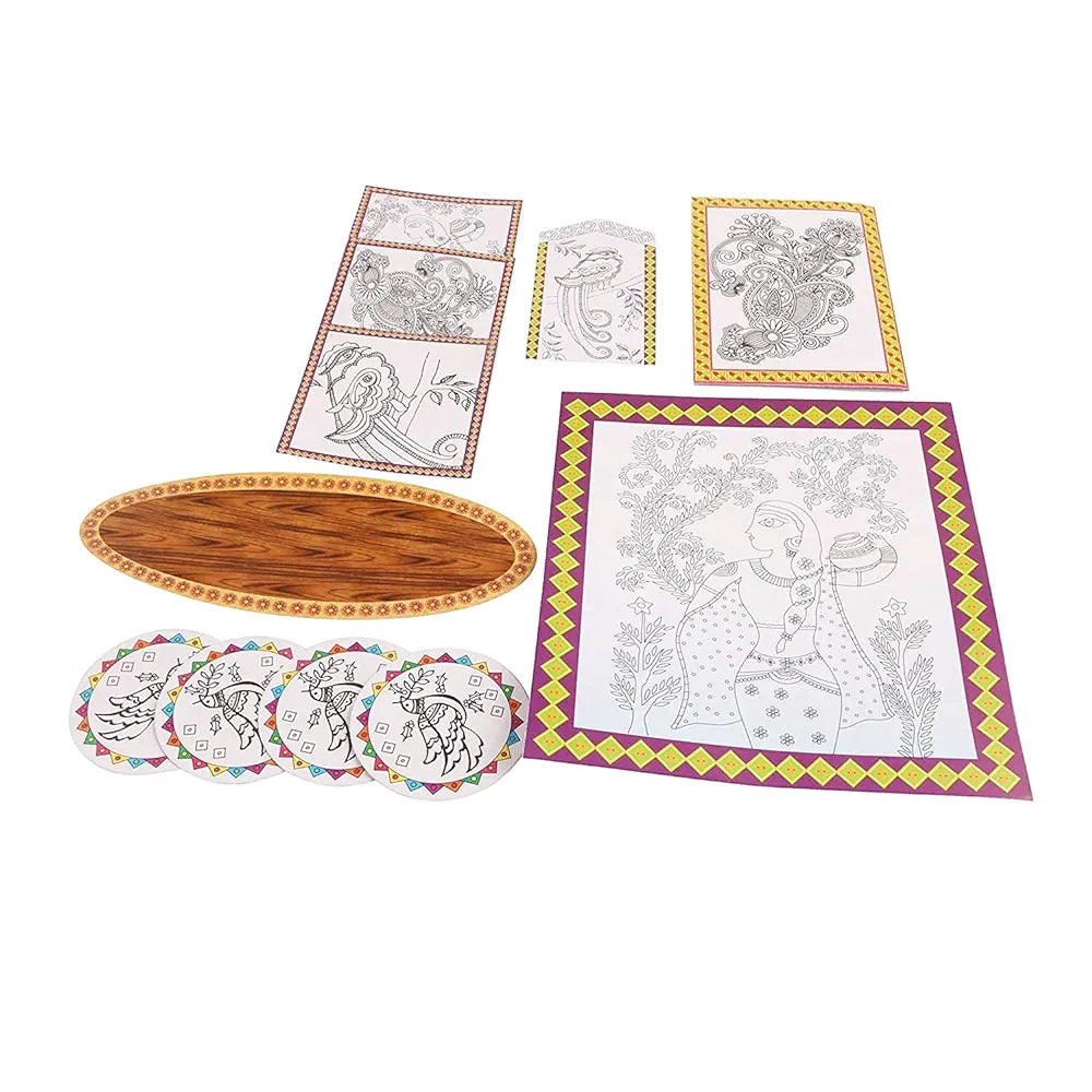 JAPSI Madhubani Art Kit | Traditional Art Kit for Kids | Mithila Painting Hand Craft Items | DIY Wall Art Kit for Adults Madhubani | Unique Craft Kit | Kids Birthday Art & Craft Kit for Girls