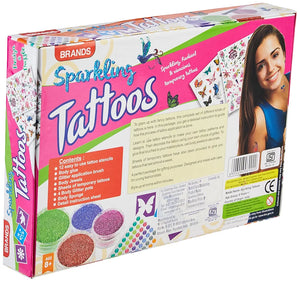 Play Craft Sparkling Temporary Tattoo Kit for Kids – DIY Set with 50+ Temporary Tatts, 12 Stencils, Body Glitter & Brush, Premium Craft Kit 