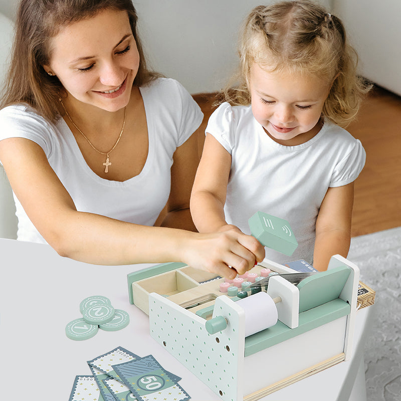CE Certified Wooden Cash Register Set CPC Preschool Pretend Play Toys for Kids Toddlers Role Play Child Parent Interaction Game