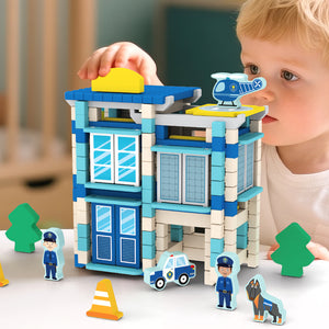 CE CPC Children's Educational Wooden Simulation Police Toys DIY Mortise and Tenon Structure Building Blocks Game