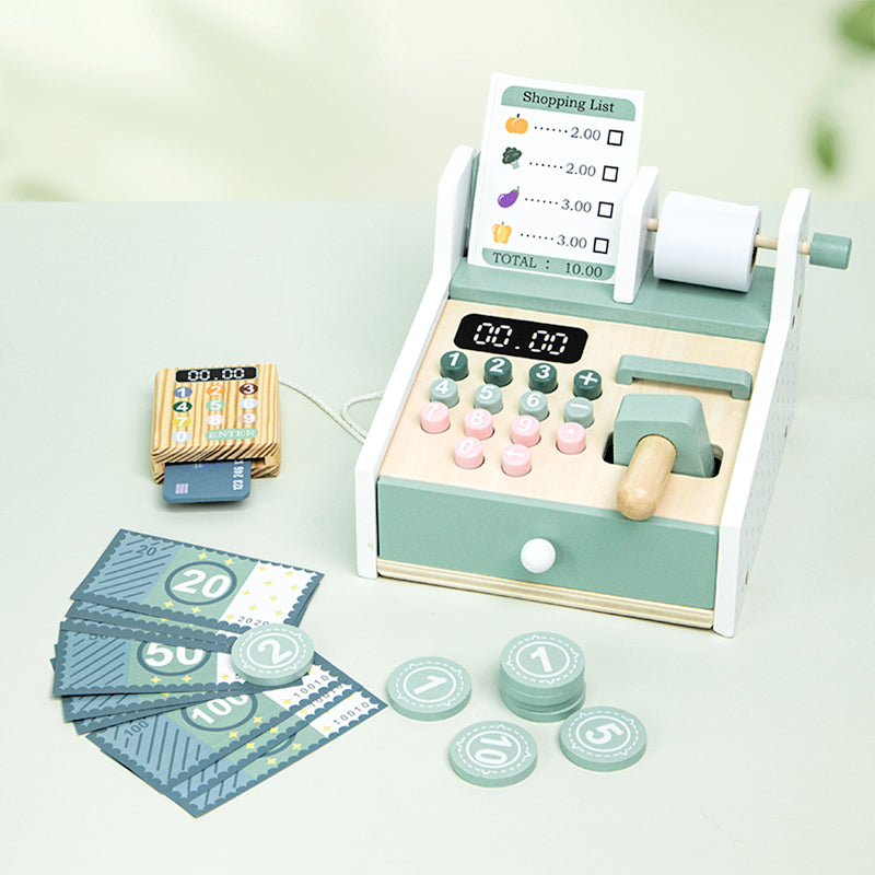 CE Certified Wooden Cash Register Set CPC Preschool Pretend Play Toys for Kids Toddlers Role Play Child Parent Interaction Game